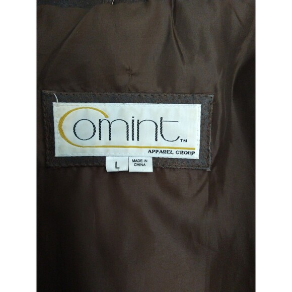 Comint Leather Button Up Jacket Coat Size L Chocolate Brown Pockets Classic - Picture 5 of 15